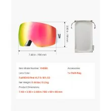 VEVOR Frameless Ski Goggles, Spherical Lens with Pink Revo Coating, OTG Anti fog Snow Goggles for Men Women Youth, TPU Frame & Ventilation Structure, Suitable for Skiing, Skating, Snowboarding