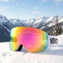 VEVOR Frameless Ski Goggles, Spherical Lens with Pink Revo Coating, OTG Anti fog Snow Goggles for Men Women Youth, TPU Frame & Ventilation Structure, Suitable for Skiing, Skating, Snowboarding