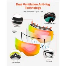 VEVOR Frameless Ski Goggles, Spherical Lens with Pink Revo Coating, OTG Anti fog Snow Goggles for Men Women Youth, TPU Frame & Ventilation Structure, Suitable for Skiing, Skating, Snowboarding