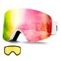VEVOR Frameless Ski Goggles, Magnet Cylindrical Lens with Pink Revo Coating, OTG Anti fog Snow Goggles for Men Women Youth, TPU Frame & Ventilation Structure, Fit for Skiing, Skating, Snowboarding