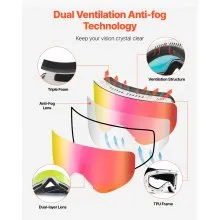 VEVOR Frameless Ski Goggles, Magnet Cylindrical Lens with Pink Revo Coating, OTG Anti fog Snow Goggles for Men Women Youth, TPU Frame & Ventilation Structure, Fit for Skiing, Skating, Snowboarding