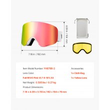 VEVOR Frameless Ski Goggles, Magnet Cylindrical Lens with Pink Revo Coating, OTG Anti fog Snow Goggles for Men Women Youth, TPU Frame & Ventilation Structure, Fit for Skiing, Skating, Snowboarding