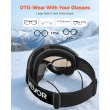 VEVOR Frameless Ski Goggles, Spherical Lens with Blue Revo Coating, OTG Anti fog Snow Goggles for Men Women Youth, TPU Frame & Ventilation Structure, Suitable for Skiing, Skating, Snowboarding