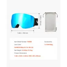 VEVOR Frameless Ski Goggles, Spherical Lens with Blue Revo Coating, OTG Anti fog Snow Goggles for Men Women Youth, TPU Frame & Ventilation Structure, Suitable for Skiing, Skating, Snowboarding