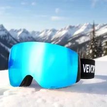 VEVOR Frameless Ski Goggles, Spherical Lens with Blue Revo Coating, OTG Anti fog Snow Goggles for Men Women Youth, TPU Frame & Ventilation Structure, Suitable for Skiing, Skating, Snowboarding