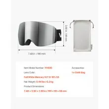 VEVOR Frameless Ski Goggles, Spherical Lens with Silver Mirror Revo Coating, OTG Anti fog Snow Goggles for Men Women, TPU Frame & Ventilation Structure, Suitable for Skiing, Skating, Snowboarding