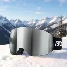 VEVOR Frameless Ski Goggles, Spherical Lens with Silver Mirror Revo Coating, OTG Anti fog Snow Goggles for Men Women, TPU Frame & Ventilation Structure, Suitable for Skiing, Skating, Snowboarding
