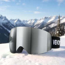VEVOR Frameless Ski Goggles, Spherical Lens with Silver Mirror Revo Coating, OTG Anti fog Snow Goggles for Men Women, TPU Frame & Ventilation Structure, Suitable for Skiing, Skating, Snowboarding