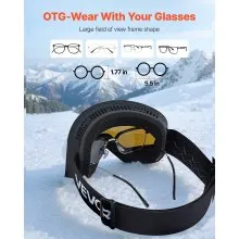 VEVOR Frameless Ski Goggles, Magnet Cylindrical Lens with Dark Blue Revo Coating, OTG Anti fog Snow Goggles for Men Women, TPU Frame & Ventilation Structure, Fit for Skiing, Skating, Snowboarding