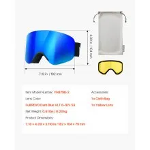 VEVOR Frameless Ski Goggles, Magnet Cylindrical Lens with Dark Blue Revo Coating, OTG Anti fog Snow Goggles for Men Women, TPU Frame & Ventilation Structure, Fit for Skiing, Skating, Snowboarding