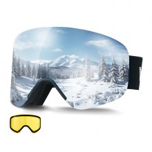 VEVOR Frameless Ski Goggles, Magnet Cylindrical Lens with Dark Blue Revo Coating, OTG Anti fog Snow Goggles for Men Women, TPU Frame & Ventilation Structure, Fit for Skiing, Skating, Snowboarding