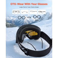 VEVOR Frameless Ski Goggles, Magnet Cylindrical Lens with Dark Blue Revo Coating, OTG Anti fog Snow Goggles for Men Women, TPU Frame & Ventilation Structure, Fit for Skiing, Skating, Snowboarding