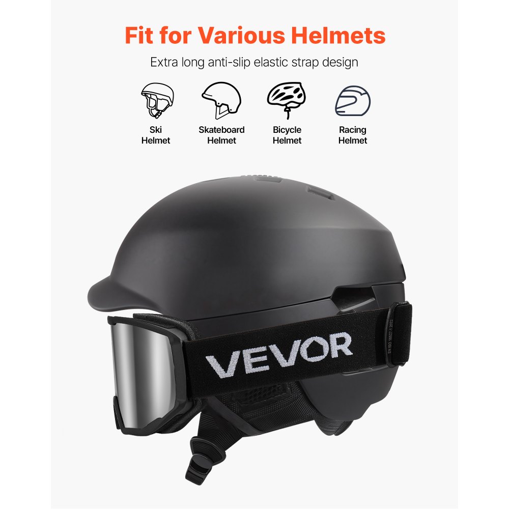 VEVOR Ski Goggles, Cylindrical Lens with Silver Mirror Revo Coating, OTG Anti fog Snow Goggles for Men Women Youth, TPU Frame & Ventilation Structure, Suitable for Skiing, Skating, Snowboarding, Cycling