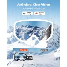 VEVOR Ski Goggles, Cylindrical Lens with Silver Mirror Revo Coating, OTG Anti fog Snow Goggles for Men Women Youth, TPU Frame & Ventilation Structure, Suitable for Skiing, Skating, Snowboarding, Cycling