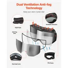 VEVOR Ski Goggles, Cylindrical Lens with Silver Mirror Revo Coating, OTG Anti fog Snow Goggles for Men Women Youth, TPU Frame & Ventilation Structure, Suitable for Skiing, Skating, Snowboarding, Cycling