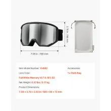 VEVOR Ski Goggles, Cylindrical Lens with Silver Mirror Revo Coating, OTG Anti fog Snow Goggles for Men Women Youth, TPU Frame & Ventilation Structure, Suitable for Skiing, Skating, Snowboarding, Cycling