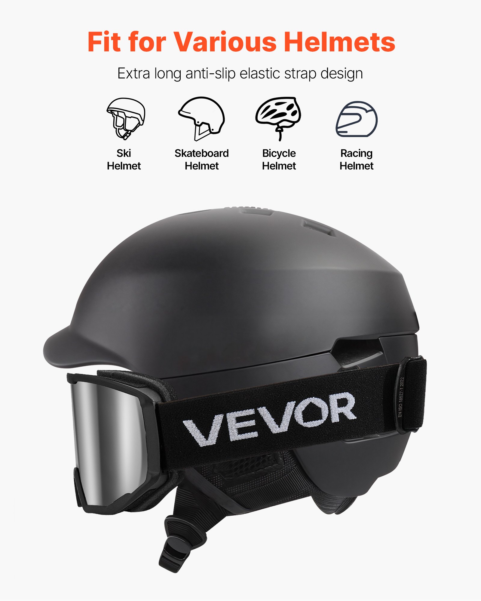 VEVOR Ski Goggles, Cylindrical Lens with Silver Mirror Revo Coating, OTG Anti fog Snow Goggles for Men Women Youth, TPU Frame & Ventilation Structure, Suitable for Skiing, Skating, Snowboarding, Cycling