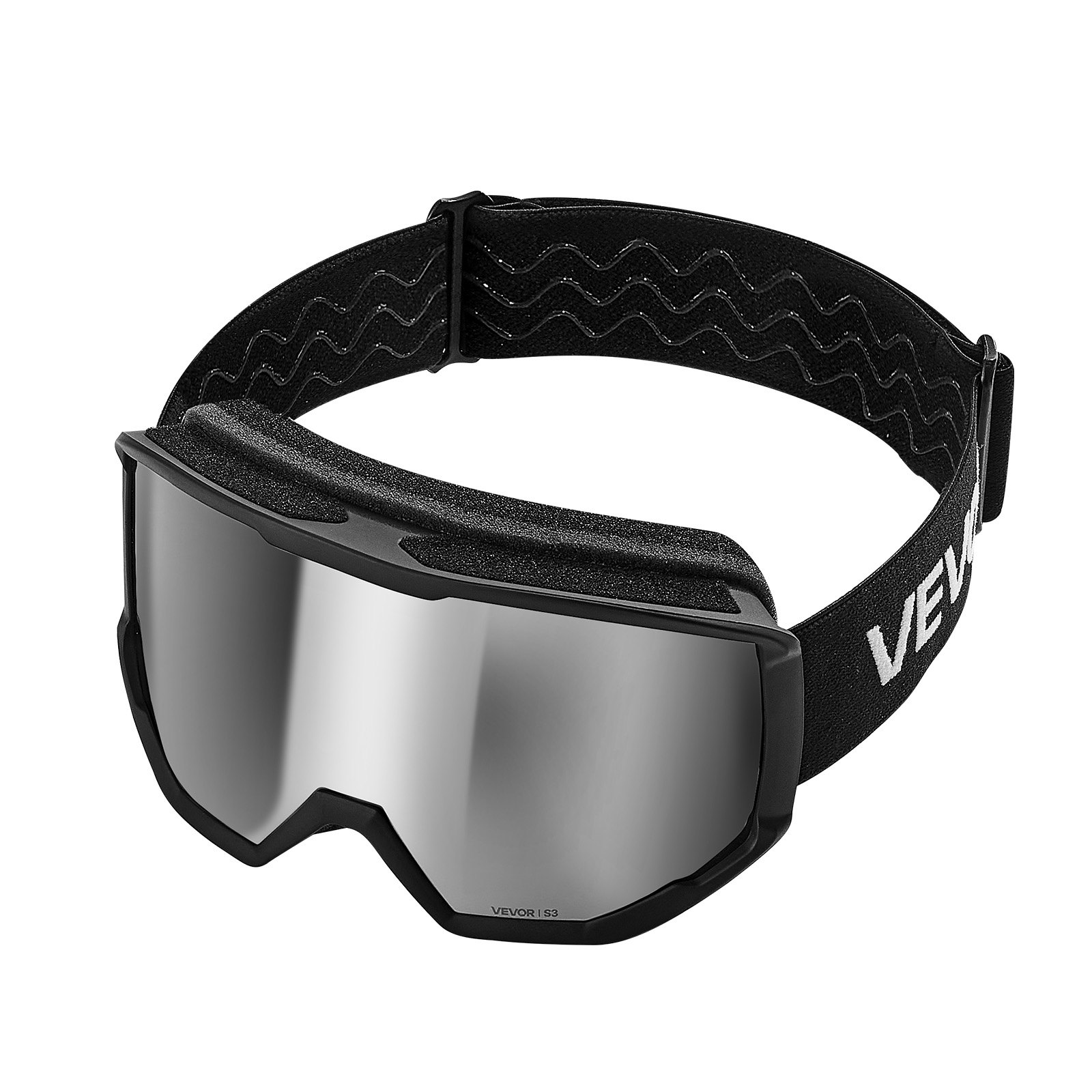 VEVOR Ski Goggles, Cylindrical Lens with Silver Mirror Revo Coating, OTG Anti fog Snow Goggles for Men Women Youth, TPU Frame & Ventilation Structure, Suitable for Skiing, Skating, Snowboarding, Cycling