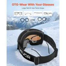 VEVOR Ski Goggles, Cylindrical Lens with Ice Blue Revo Coating, OTG Anti fog Snow Goggles for Men Women Youth, TPU Frame & Ventilation Structure, Suitable for Skiing, Skating, Snowboarding, Cycling