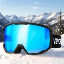 VEVOR Ski Goggles, Cylindrical Lens with Ice Blue Revo Coating, OTG Anti fog Snow Goggles for Men Women Youth, TPU Frame & Ventilation Structure, Suitable for Skiing, Skating, Snowboarding, Cycling