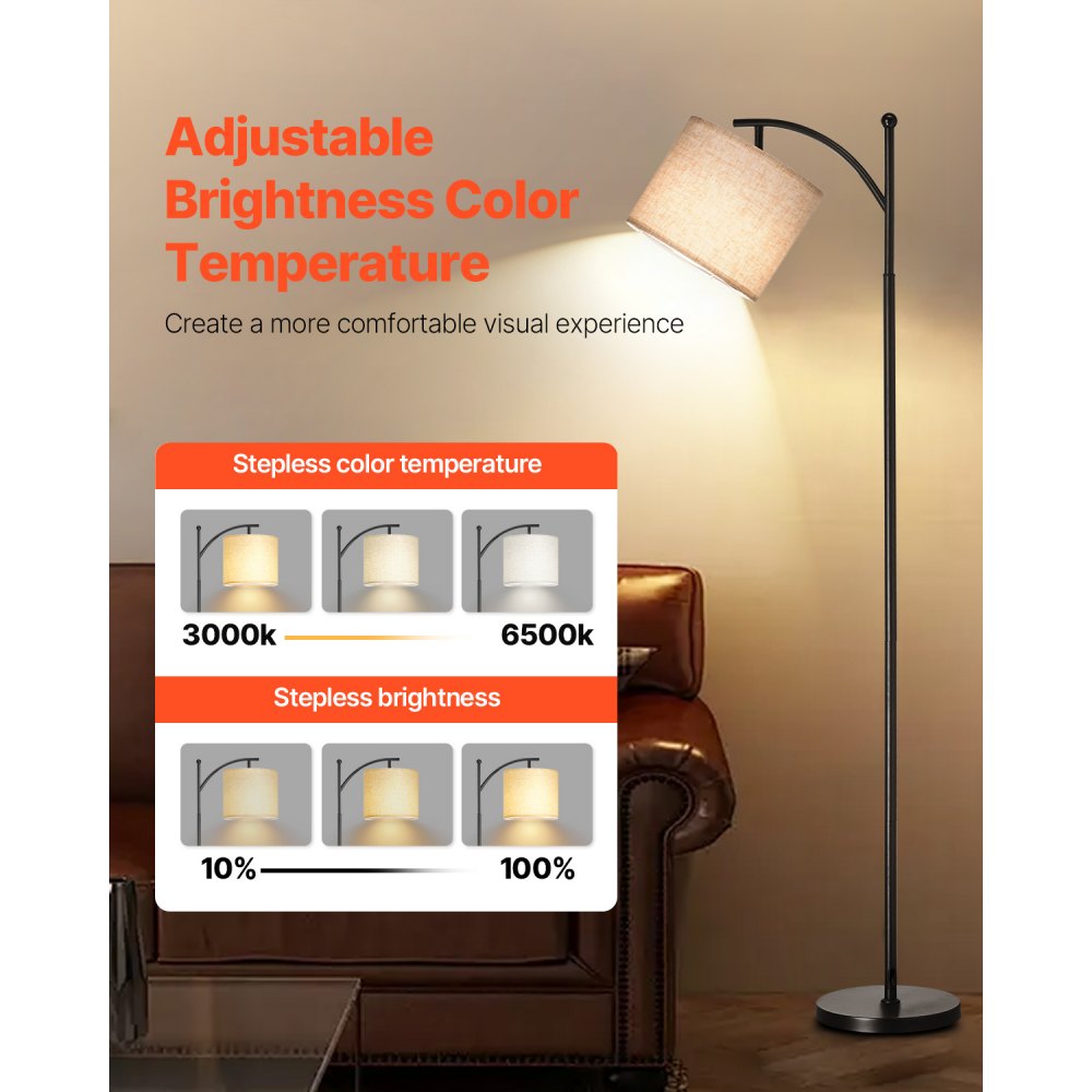 VEVOR Dimmable Floor Lamp, Color Temperature & Brightness Adjustable, Modern Standing Lamp with Remote Control, Foot Switch Floor Lamp for Living Room, Bedroom, Office(LED Bulb, Lampshade Included)