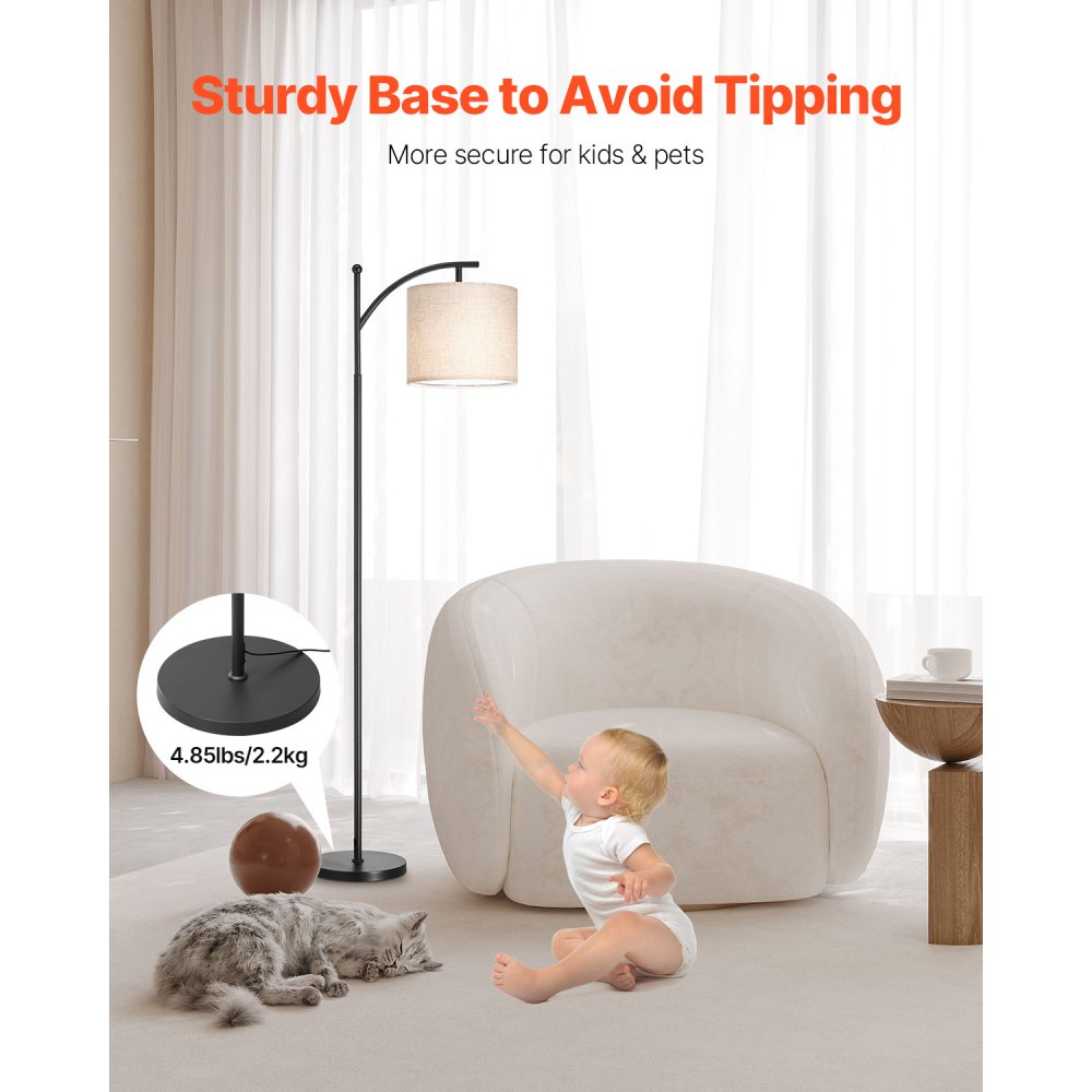 VEVOR Dimmable Floor Lamp, Color Temperature & Brightness Adjustable, Modern Standing Lamp with Remote Control, Foot Switch Floor Lamp for Living Room, Bedroom, Office(LED Bulb, Lampshade Included)