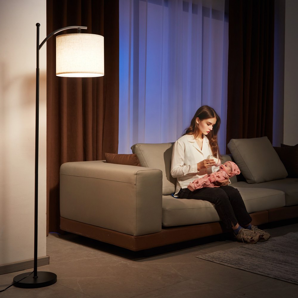 VEVOR Dimmable Floor Lamp, Color Temperature & Brightness Adjustable, Modern Standing Lamp with Remote Control, Foot Switch Floor Lamp for Living Room, Bedroom, Office(LED Bulb, Lampshade Included)