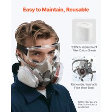 Respirator Mask Reusable Half Face Cover with Safety Glasses Filters for Dust