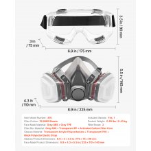 Respirator Mask Reusable Half Face Cover with Safety Glasses Filters for Dust