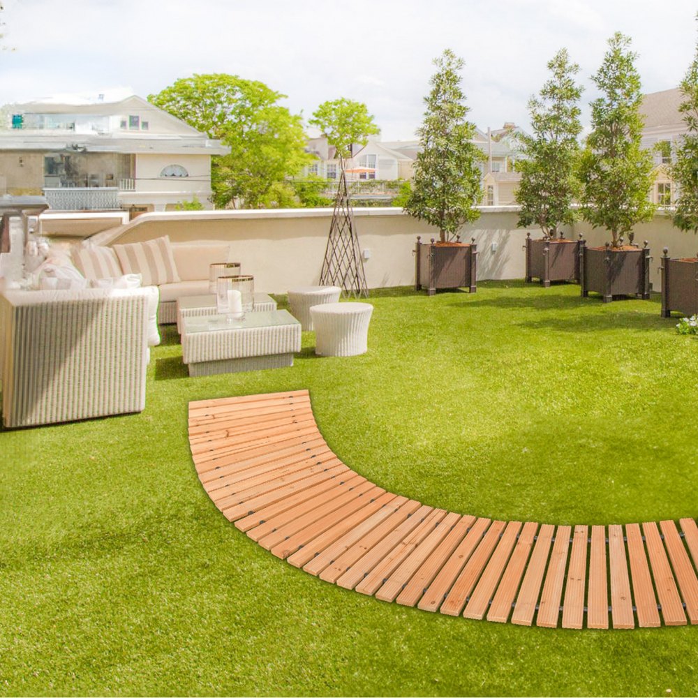 VEVOR Wooden Garden Pathway, 8 ft x 17 in, Non-Slip Curved Garden Walkway, Roll Out Cedar Outdoor Walkway Path with Wire Rope Connection, Decorative Lawn Paver for Backyard Boardwalk Wedding Party