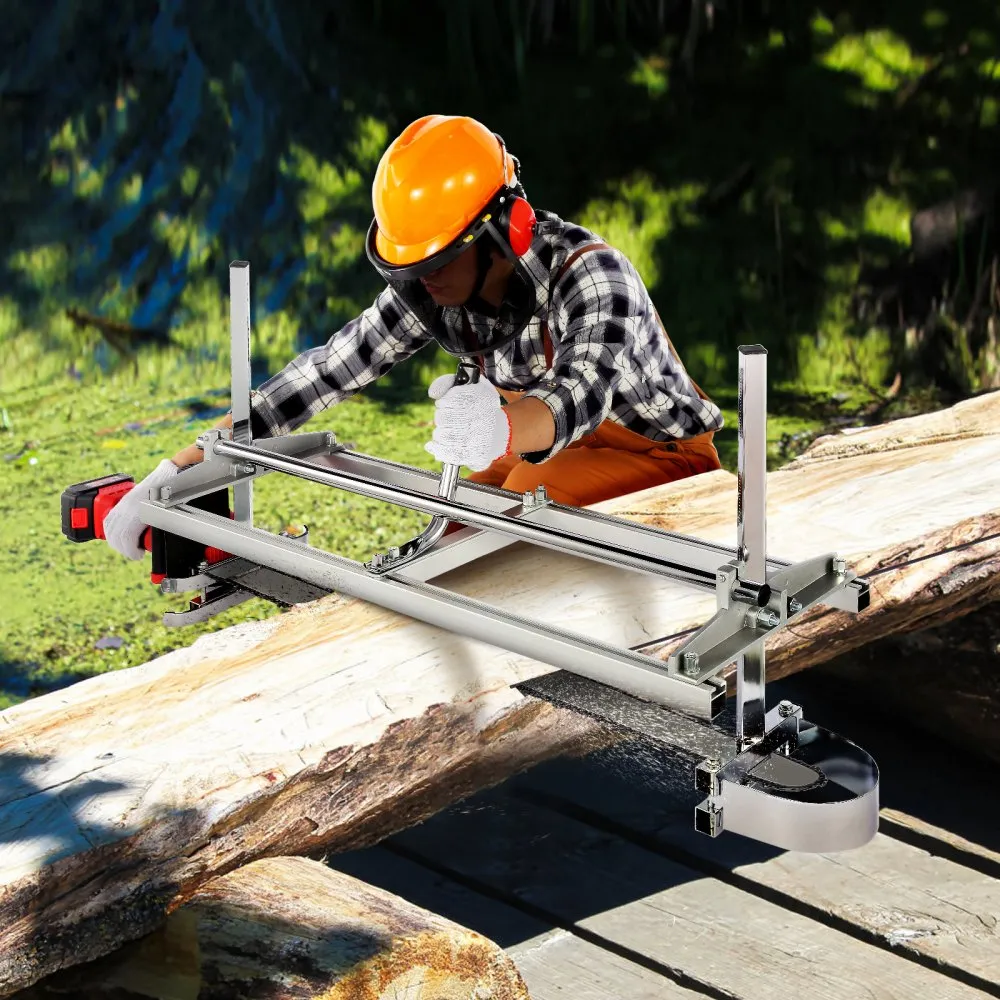VEVOR Portable Sawmill 14"-36" Guide Bar Galvanized Steel Chainsaw Planking 0.2"-11.81" Thickness, Wood Lumber Cross Cutting Saw Mill for Builders and Woodworkers, Silver