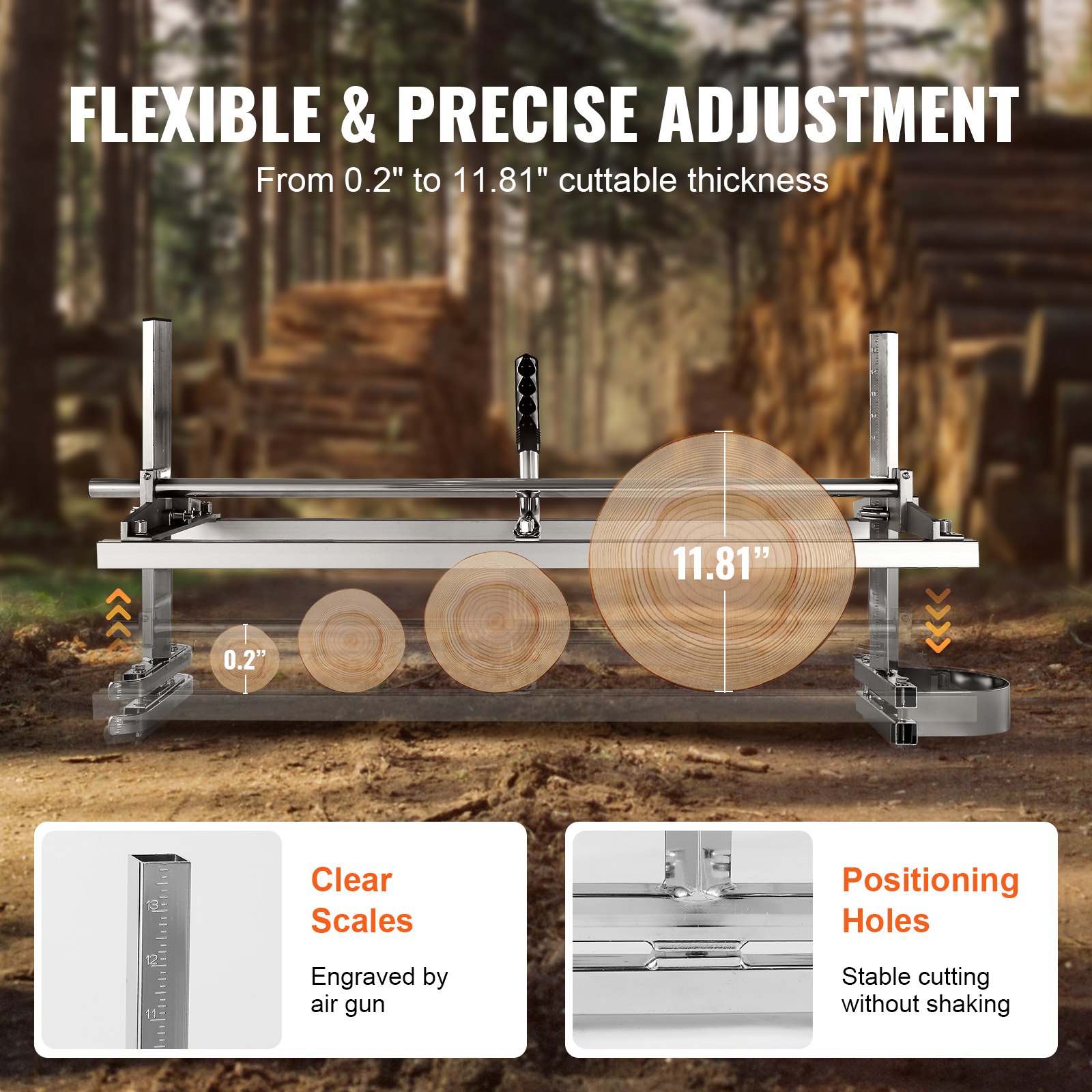 VEVOR Portable Sawmill 14"-36" Guide Bar Galvanized Steel Chainsaw Planking 0.2"-11.81" Thickness, Wood Lumber Cross Cutting Saw Mill for Builders and Woodworkers, Silver