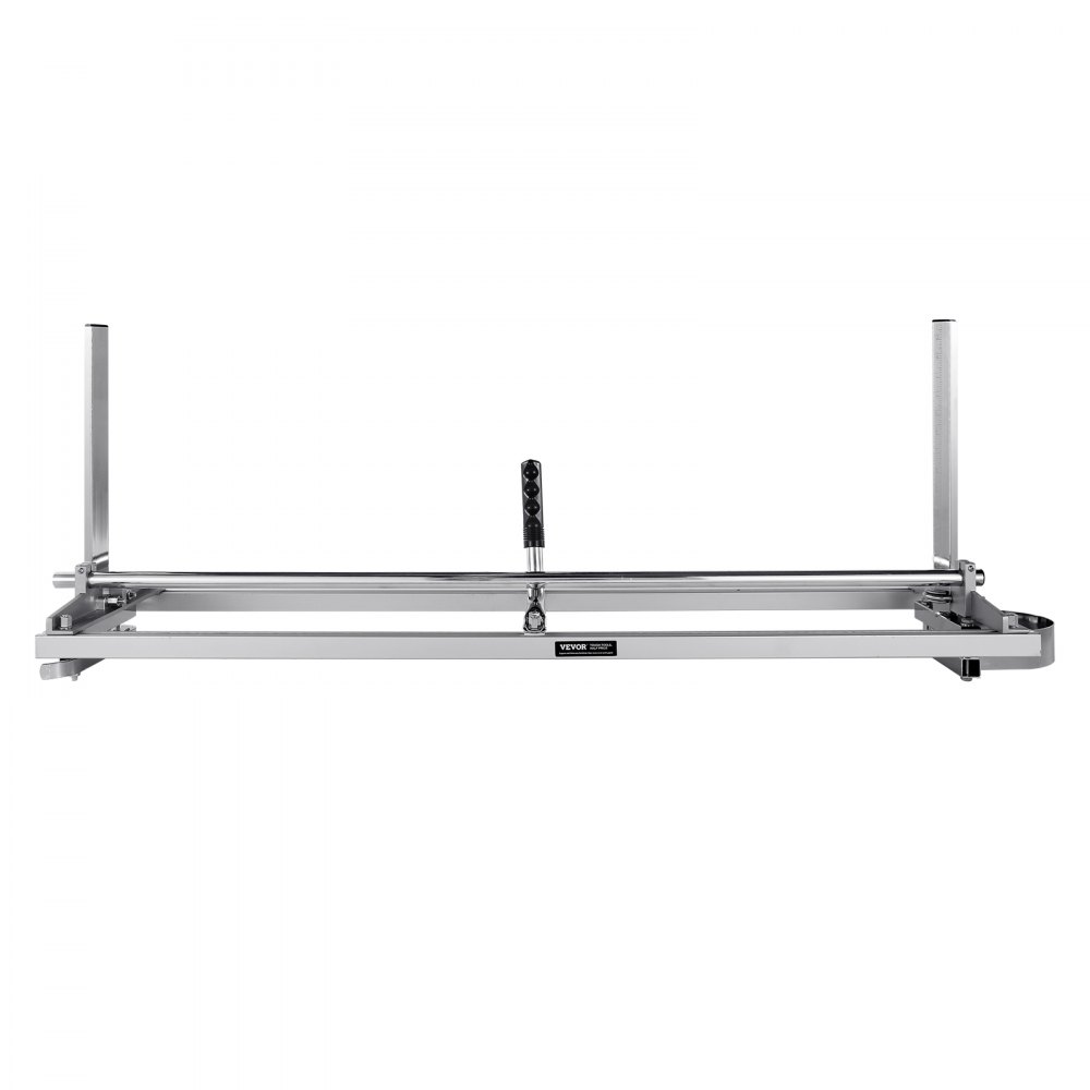 VEVOR chainsaw mill, stainless steel frame with adjustable brackets and black handle.