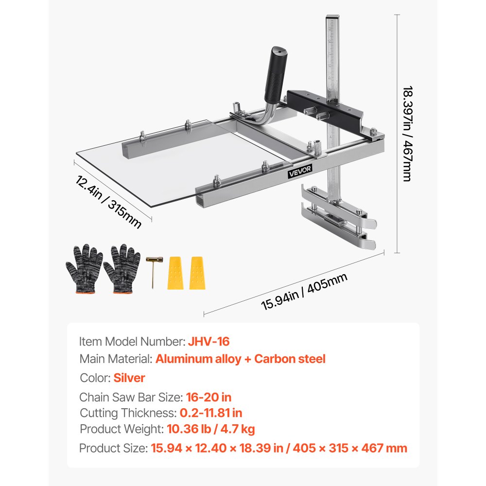 VEVOR Chainsaw Mill, Portable Sawmill Fits 16-20 in Planking Milling Bar, Lumber Cross Cutting Guide Chain Saw with Shield, 0.2-11.81 in Cutting Thickness, Timber Chainsaw Mill Kit for Woodworkers