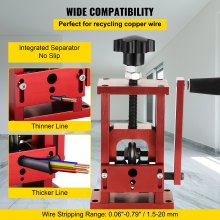 VEVOR 1.5-20mm Copper Wire Stripping Machine 1 blade Cable Stripper Scrap Metal Recycle Wire Stripping Tool Manual & Semi-automatic Red