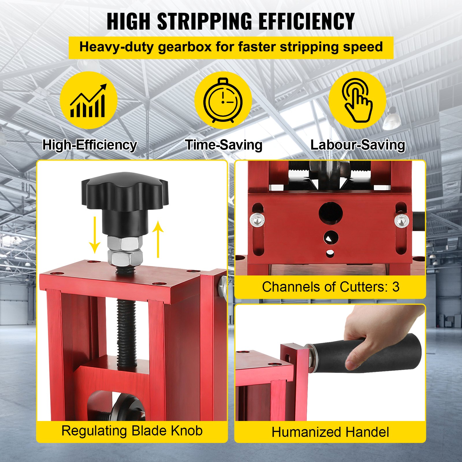 VEVOR 1.5-20mm Copper Wire Stripping Machine 1 blade Cable Stripper Scrap Metal Recycle Wire Stripping Tool Manual & Semi-automatic Red