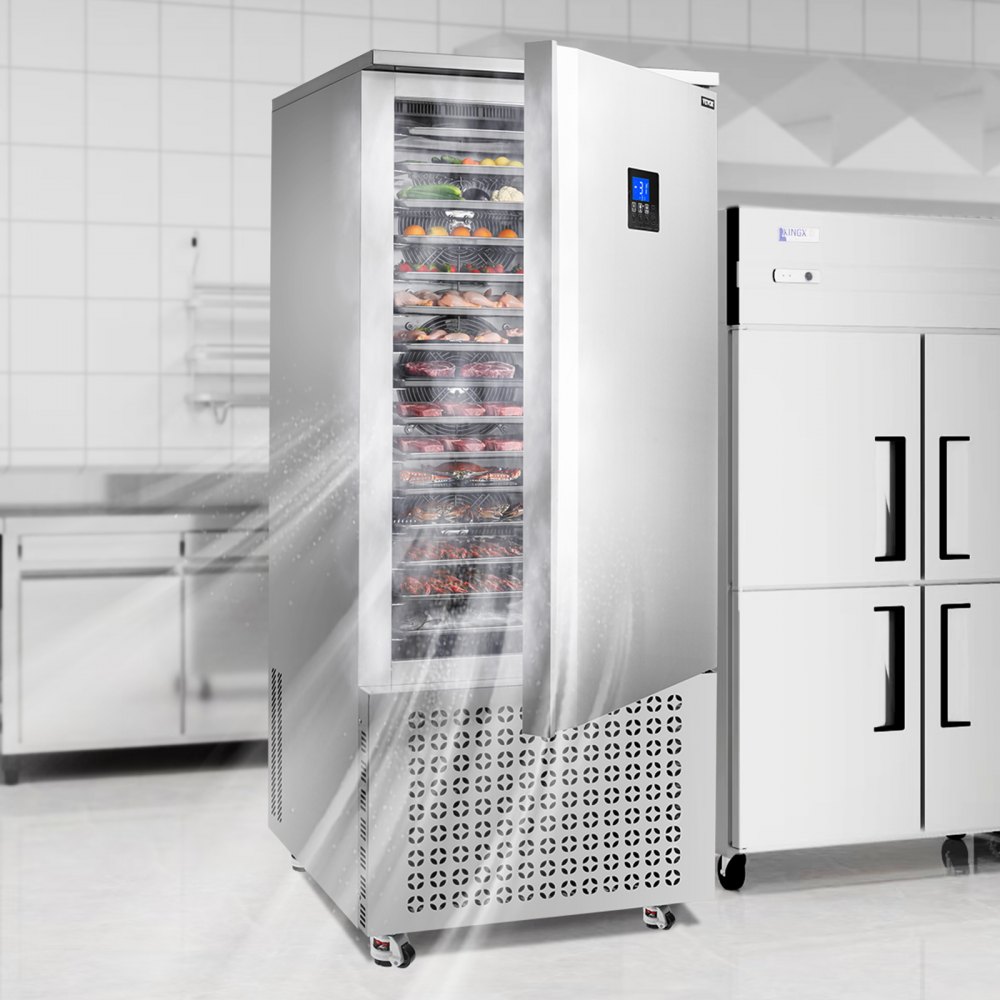 VEVOR Commercial Blast Freezer, 370 L / 13.1 Cu.ft Blast Chiller with 15 Trays, Blast Chiller Freezer Chest with 4 Freezing Modes, Stainless Steel Food Blast Freezer with Casters for Restaurant, Seafood
