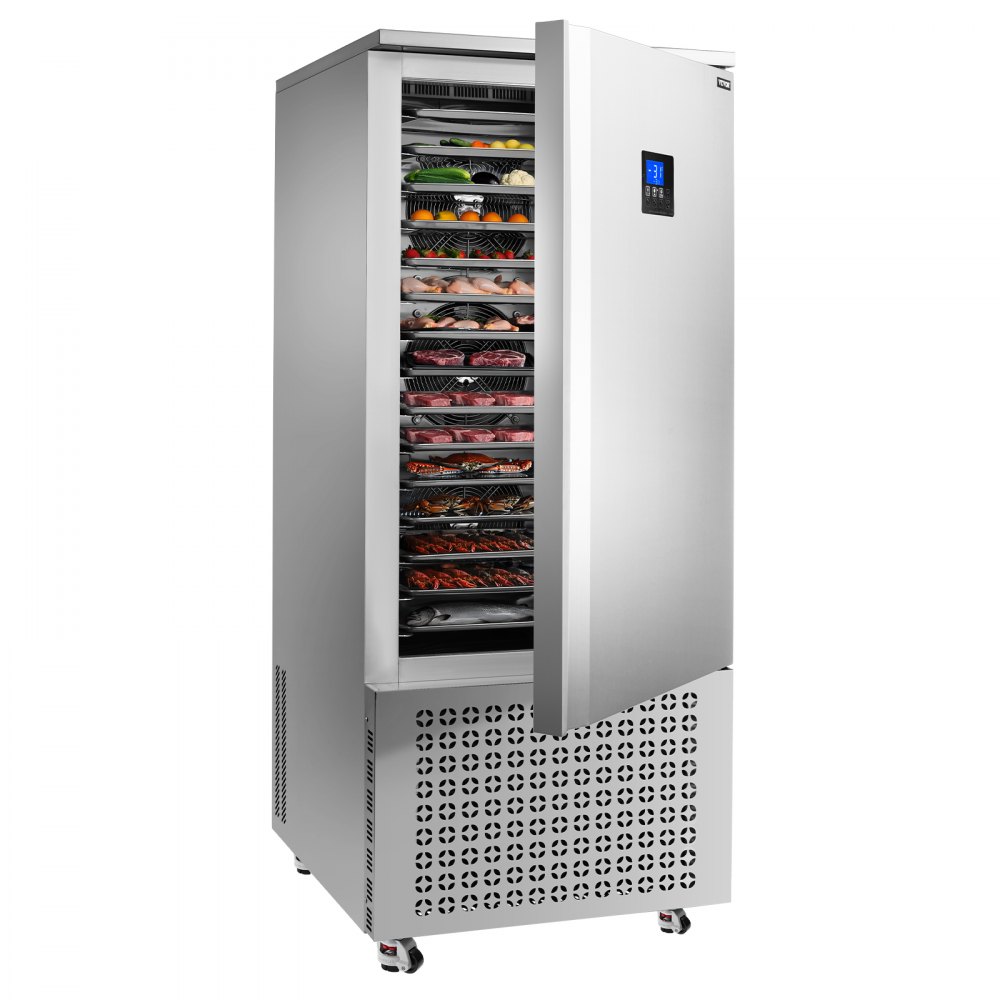 VEVOR Commercial Blast Freezer, 370 L / 13.1 Cu.ft Blast Chiller with 15 Trays, Blast Chiller Freezer Chest with 4 Freezing Modes, Stainless Steel Food Blast Freezer with Casters for Restaurant, Seafood