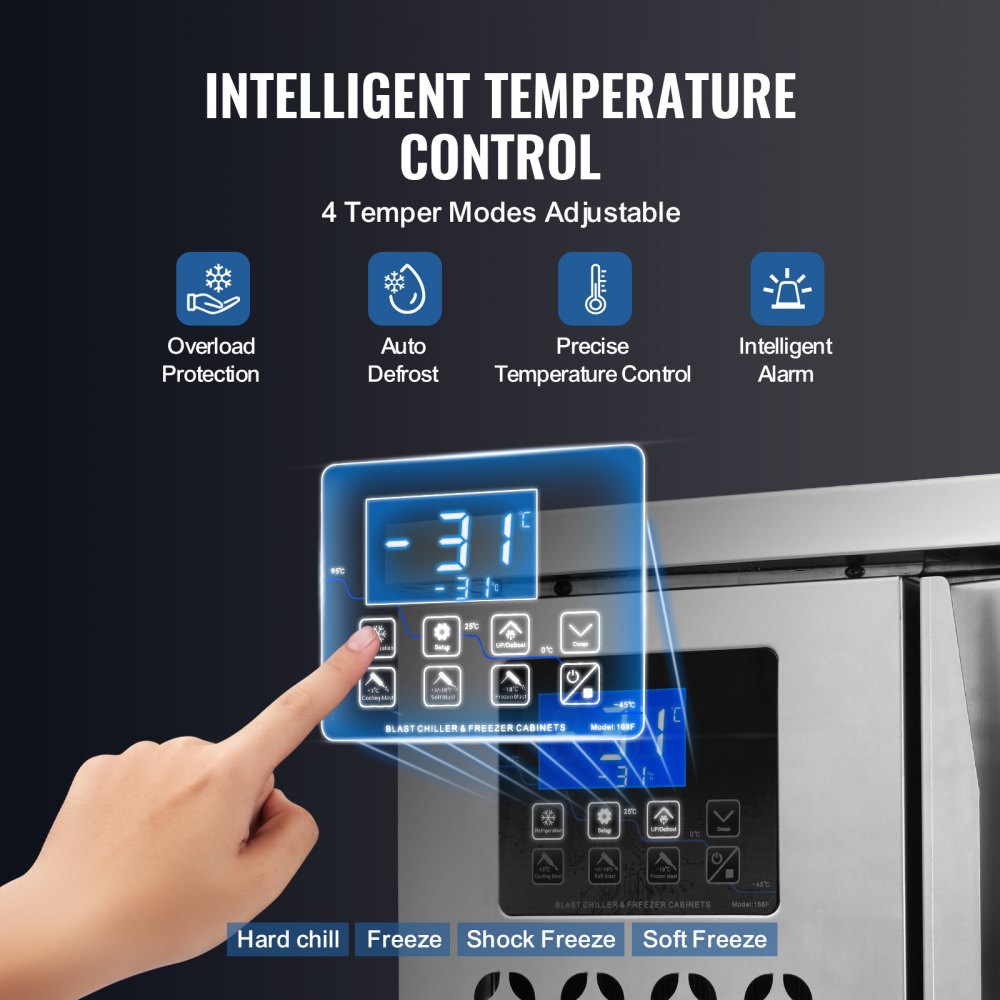 VEVOR Commercial Blast Freezer, 80 L / 2.8 Cu.ft Blast Chiller with 3 Trays, Blast Chiller Freezer Chest with 4 Freezing Modes, Stainless Steel Food Blast Freezer with Casters for Restaurant, Seafood