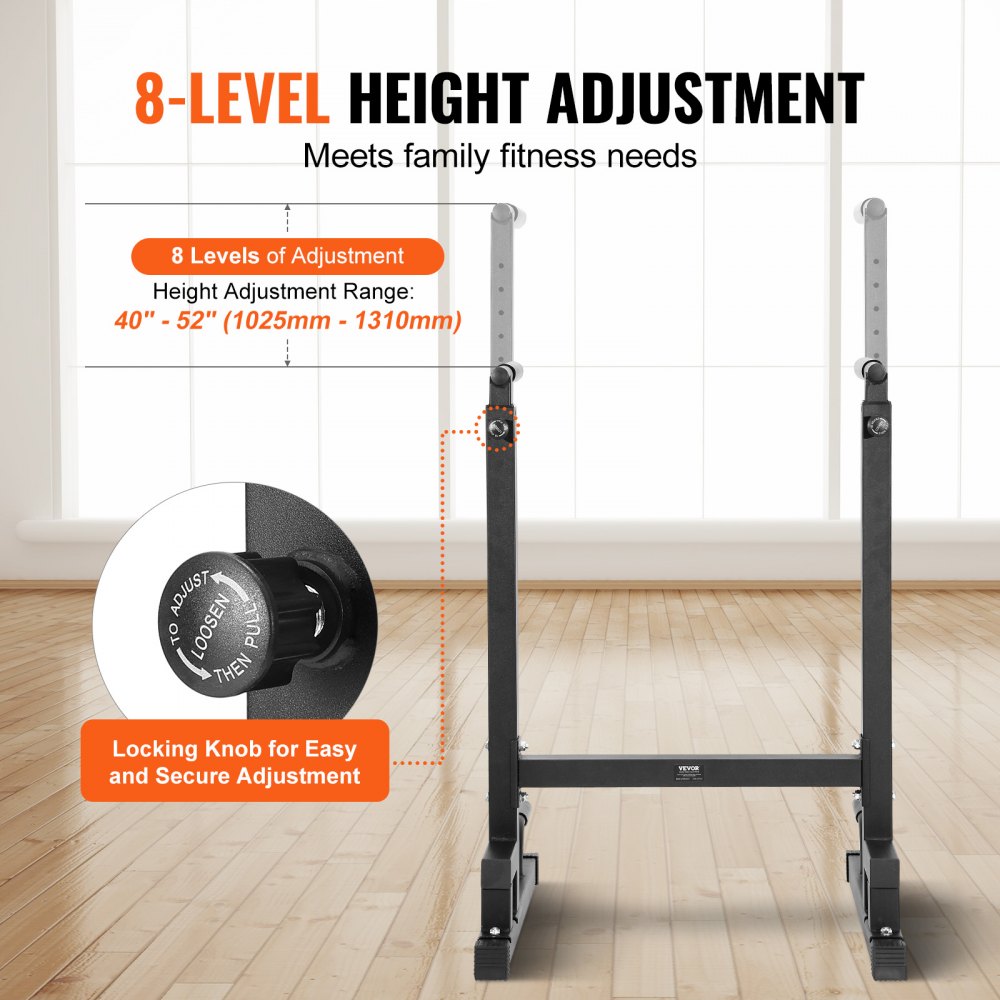 VEVOR dip bar with 8-level height adjustment from 40&quot; to 52&quot; for family fitness.