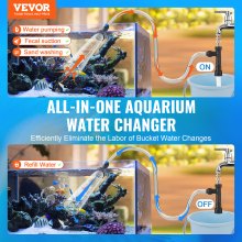 VEVOR Aquarium Vacuum Gravel Cleaner, 25 ft PVC Hose Fish Tank Vacuum Gravel Cleaner, Siphon Fish Tank Cleaner Vacuum, 3 Types of Brass Adapters, for Fish Tank Cleaning Gravel & Sand