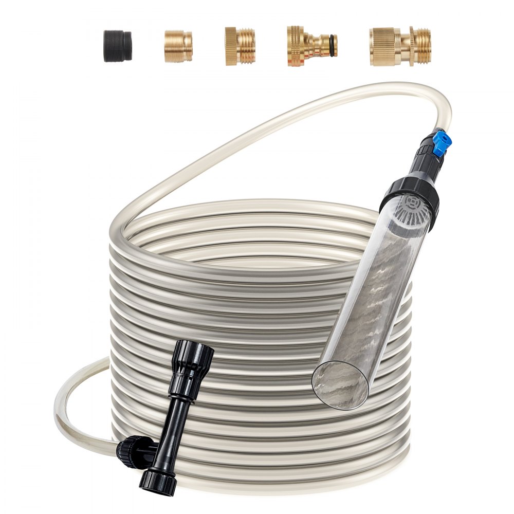 VEVOR Aquarium Vacuum Gravel Cleaner, 33 ft PVC Hose Fish Tank Vacuum Gravel Cleaner, Siphon Fish Tank Cleaner Vacuum, 3 Types of Brass Adapters, for Fish Tank Cleaning Gravel & Sand