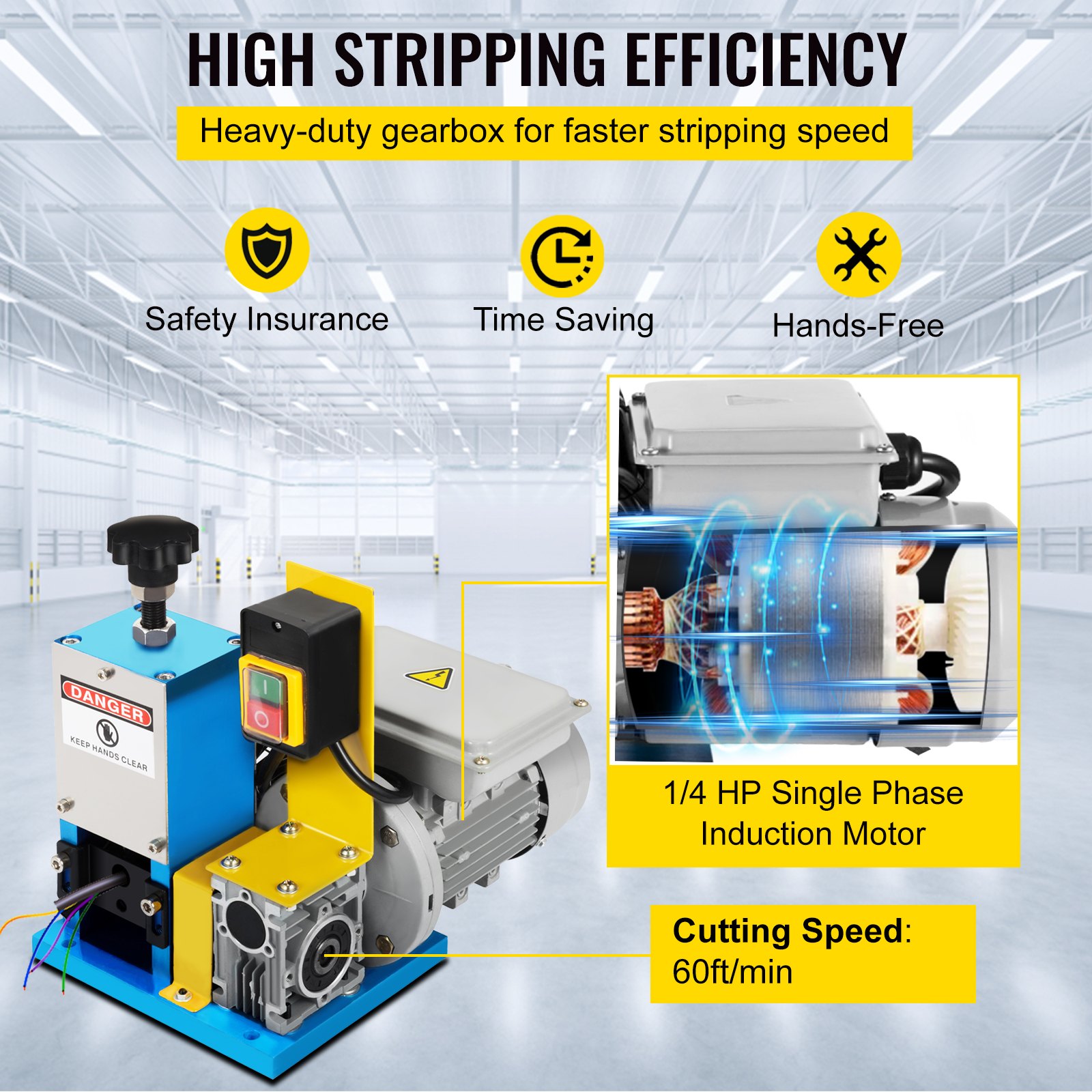 VEVOR Automatic Electric Wire Stripping Machine 0.05"-0.98",Portable Blue Wire Stripper, Wire Stripping Machine Tool for Scrap Copper Recycling (Blue)