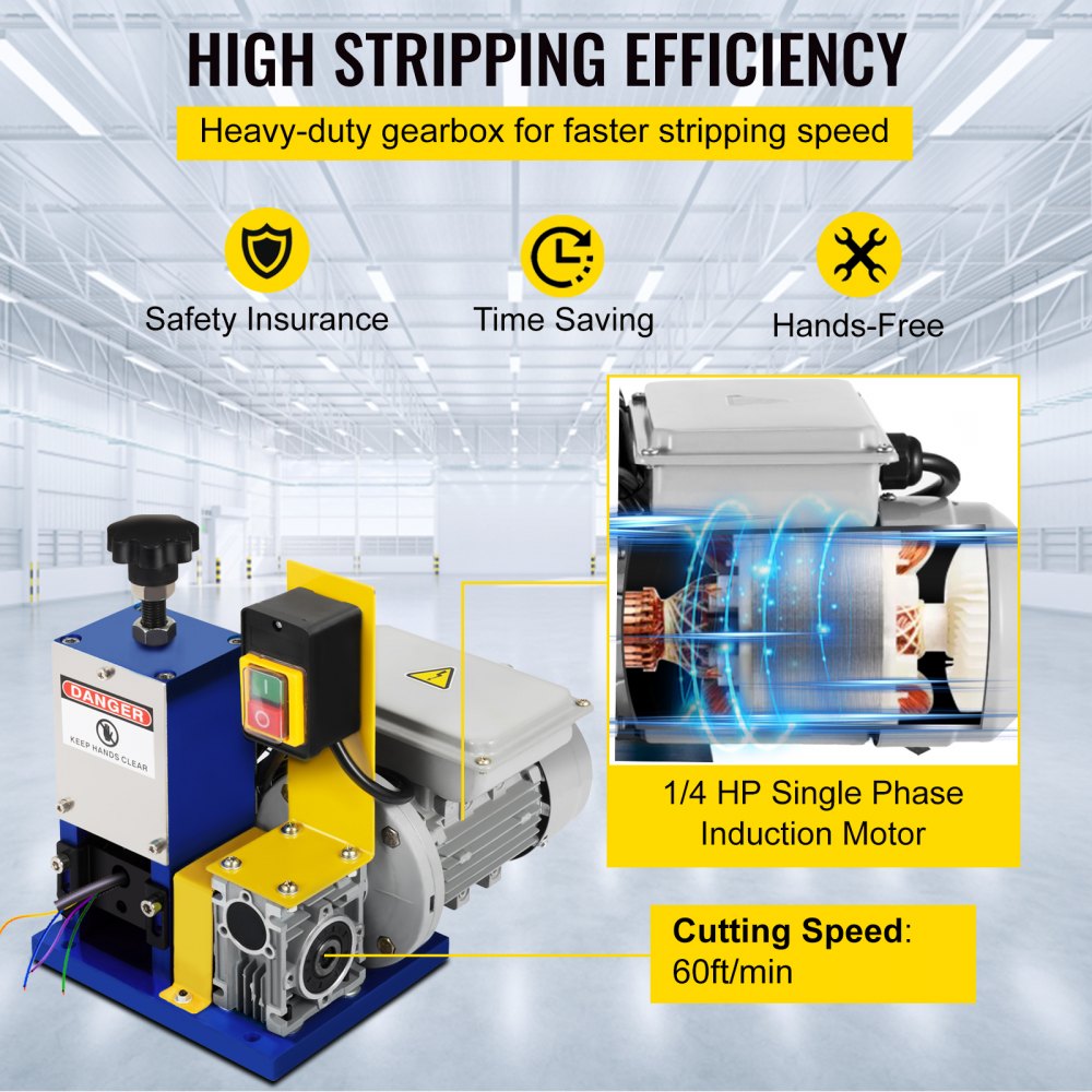VEVOR Automatic Electric Wire Stripping Machine 0.05\"-0.98\",Portable Dark Blue Wire Stripper, Wire Stripping Machine Tool for Scrap Copper Recycling (Dark Blue)