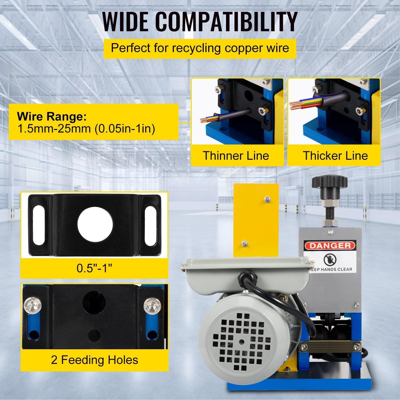 VEVOR Automatic Electric Wire Stripping Machine 0.05\"-0.98\",Portable Dark Blue Wire Stripper, Wire Stripping Machine Tool for Scrap Copper Recycling (Dark Blue)