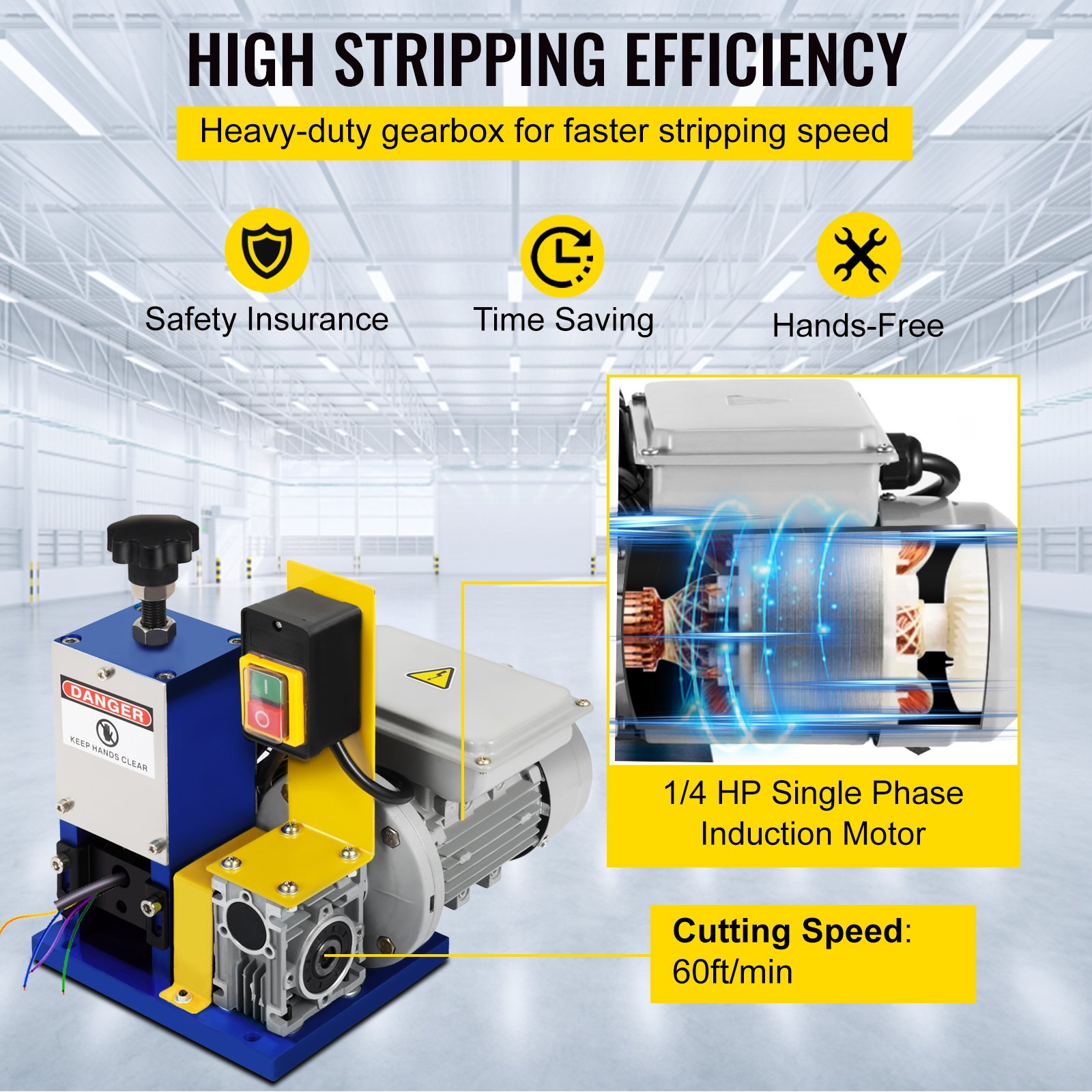 VEVOR Automatic Electric Wire Stripping Machine 0.05\"-0.98\",Portable Dark Blue Wire Stripper, Wire Stripping Machine Tool for Scrap Copper Recycling (Dark Blue)