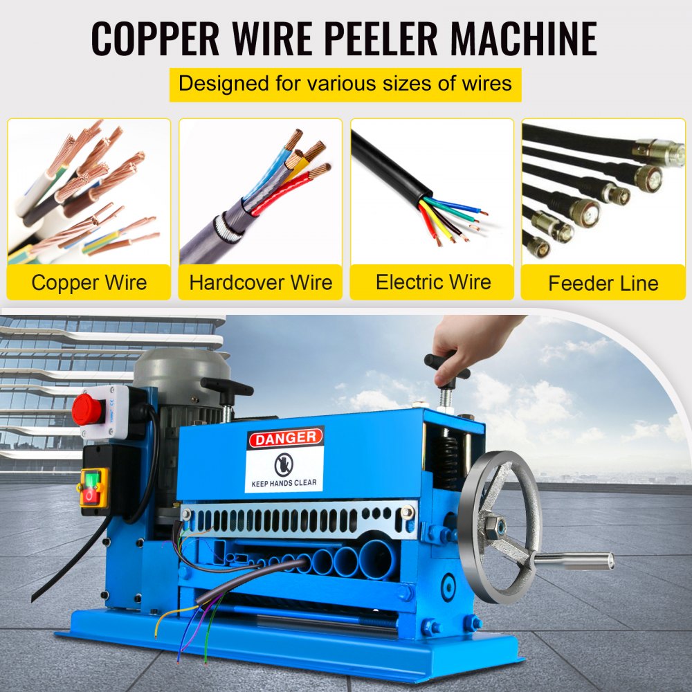 VEVOR 1.5-40MM Electric Cable Stripping Machine 370W, Efficiently Strips Various Metal Wires, Includes 10 Blades, Speeds Up to 15M/Min