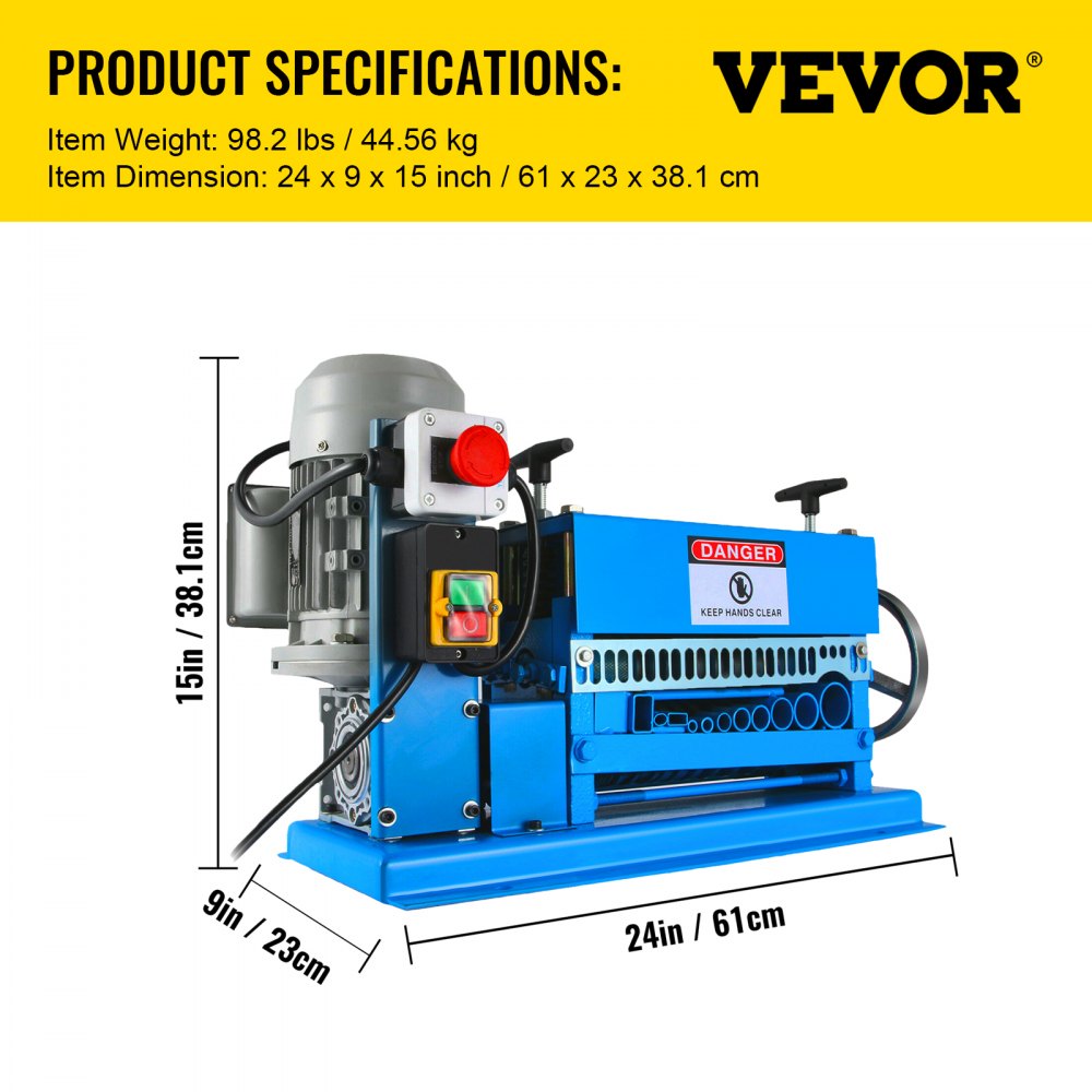 VEVOR 1.5-40MM Electric Cable Stripping Machine 370W, Efficiently Strips Various Metal Wires, Includes 10 Blades, Speeds Up to 15M/Min
