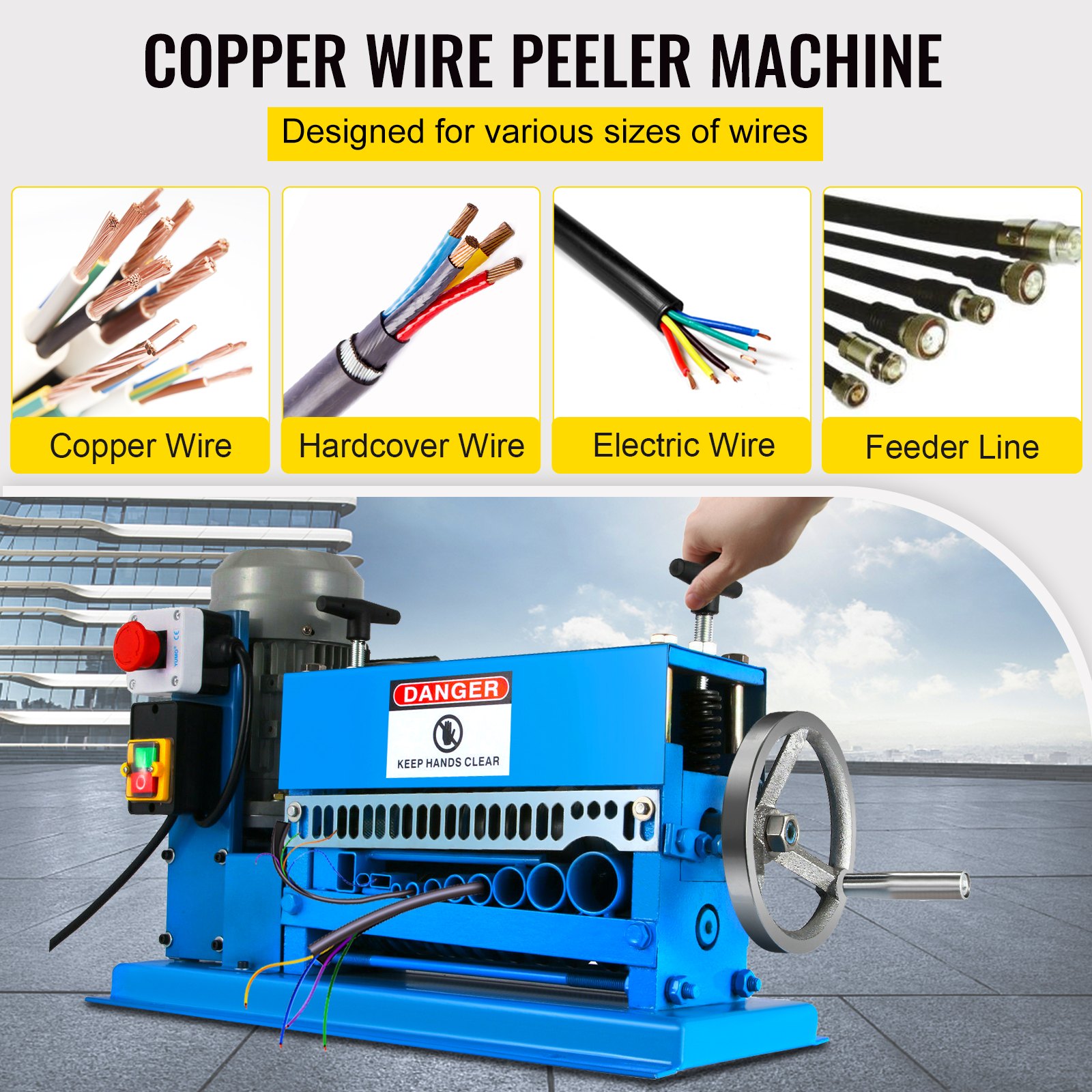VEVOR 1.5-40MM Electric Cable Stripping Machine 370W, Efficiently Strips Various Metal Wires, Includes 10 Blades, Speeds Up to 15M/Min