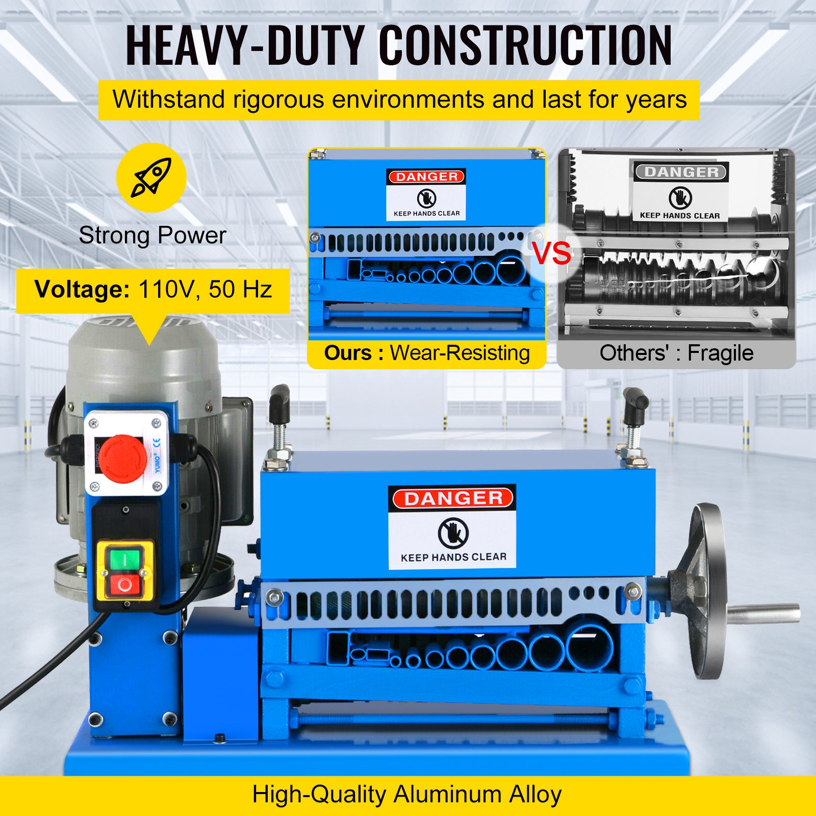 VEVOR 1.5-40MM Electric Cable Stripping Machine 370W, Efficiently Strips Various Metal Wires, Includes 10 Blades, Speeds Up to 15M/Min